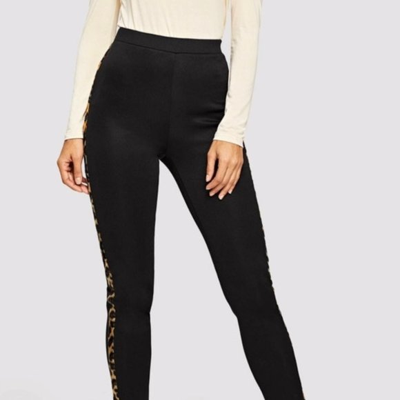 NWOT  Sporty Black Leopard Tape Side Leggings Size Small - Picture 5 of 15